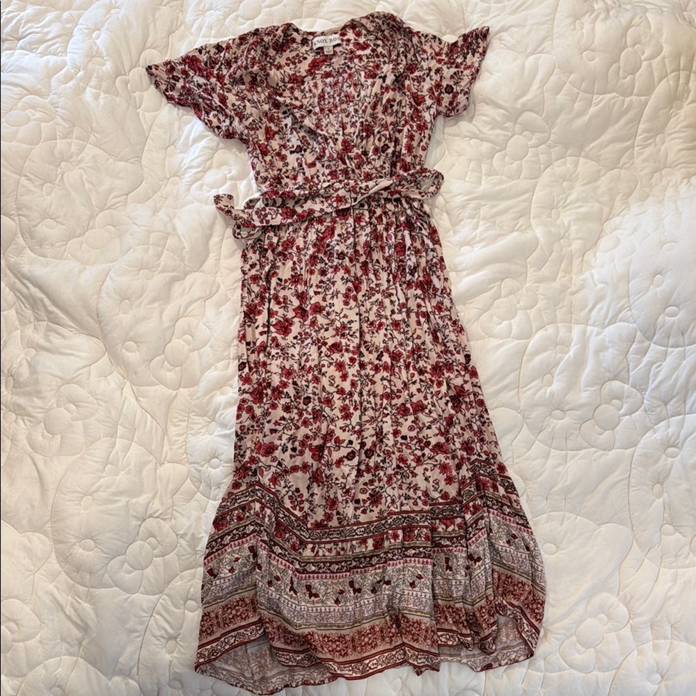 Knox Rose Red Wrap Sundress with Flutter Sleeves and Tie Front